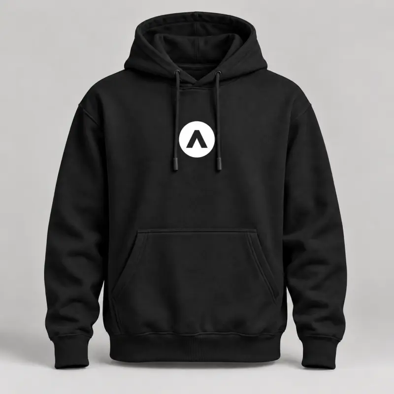 Black A-Frame Hoodie with white circled A-frame logo